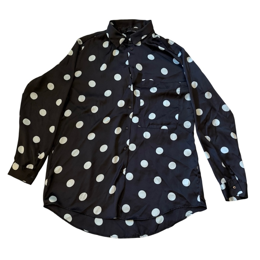 Zara Navy & Light Blue Satin Polka Dot Button Up